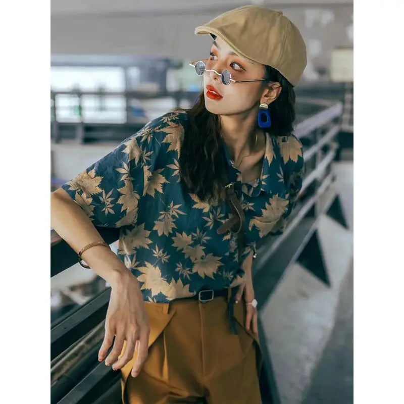 Loose Fit Printed Button-Up Top