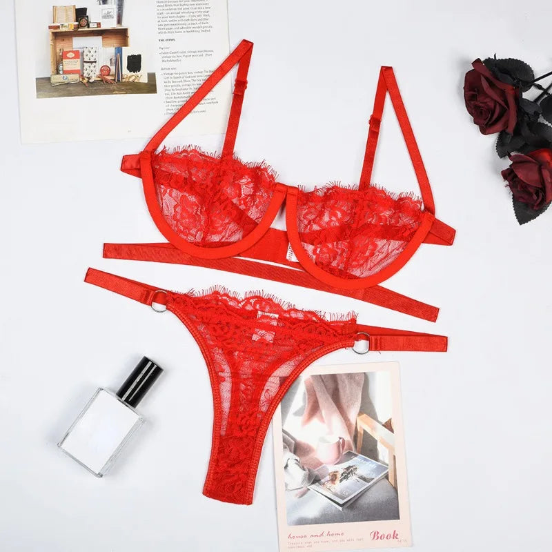 Embroidered Lace Lingerie Set