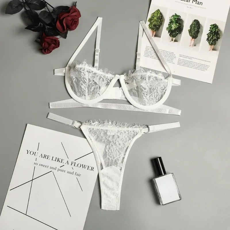 Embroidered Lace Lingerie Set