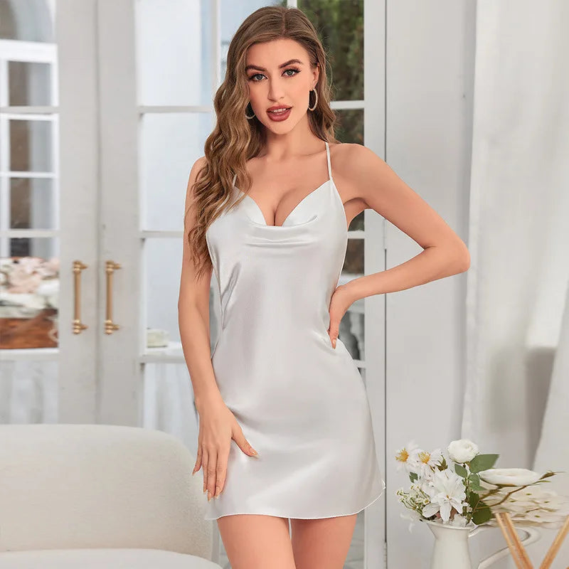 Silky V-Neck Backless Nightgown