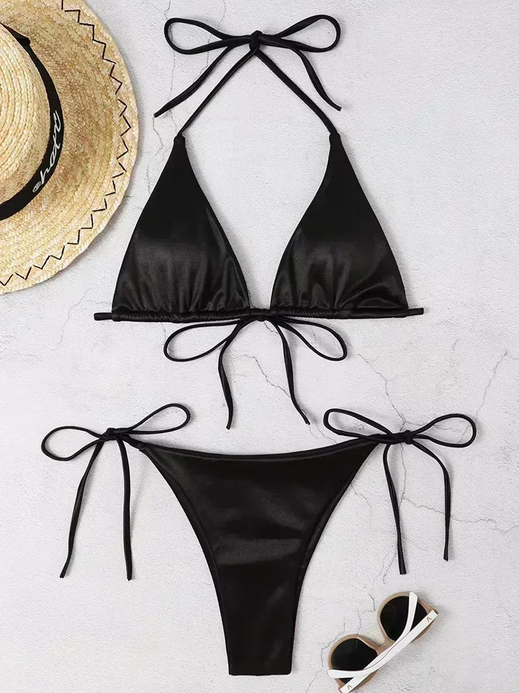 Metallic Satin Brazilian Bikini Set