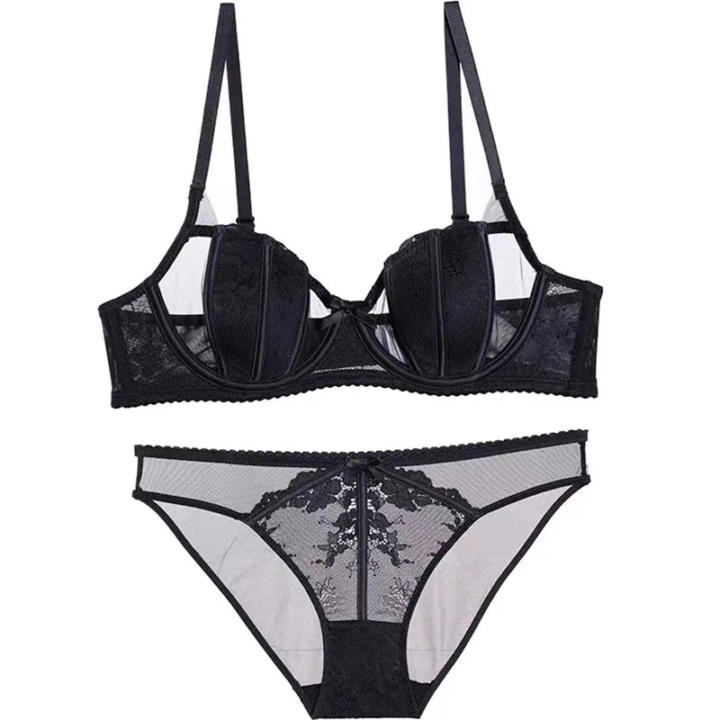 Ultrathin Hollow Lace Bra & Panties Set
