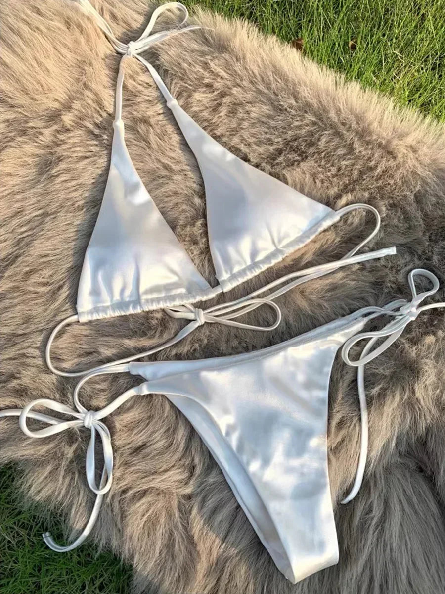 Metallic Satin Brazilian Bikini Set