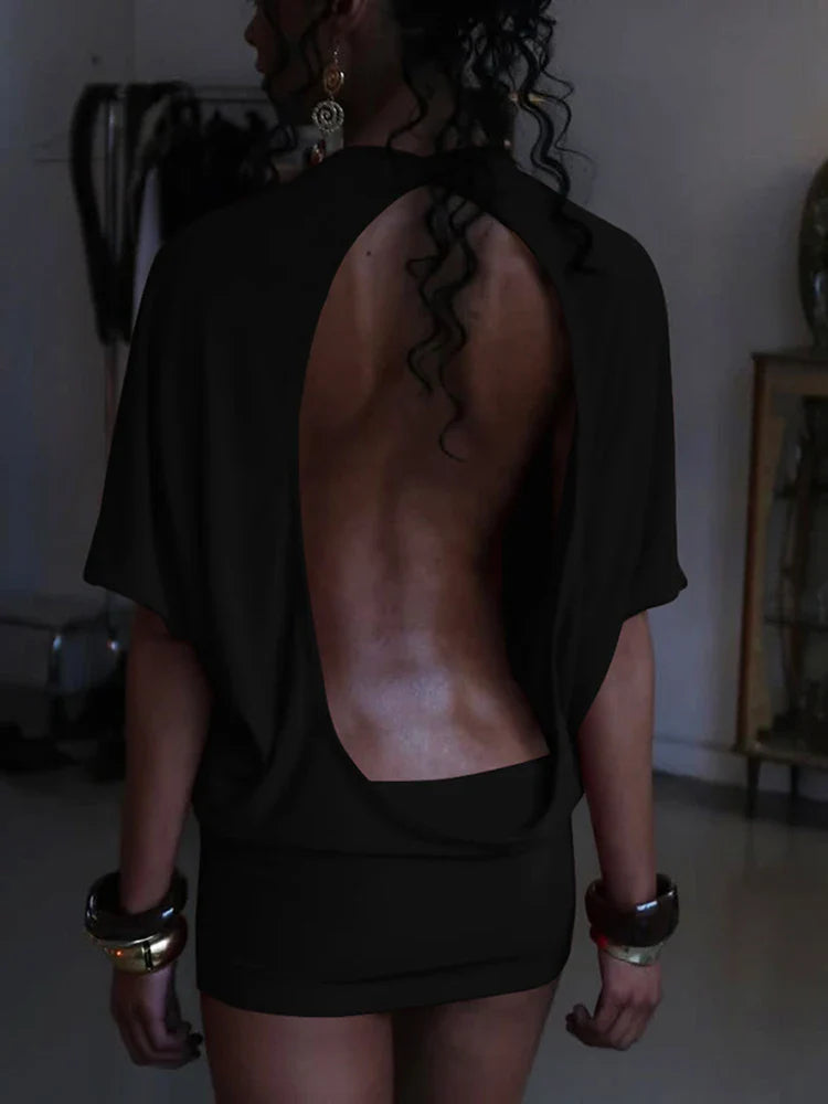 Solid Backless Mini Dress – Summer Chic Body-Shaping Style