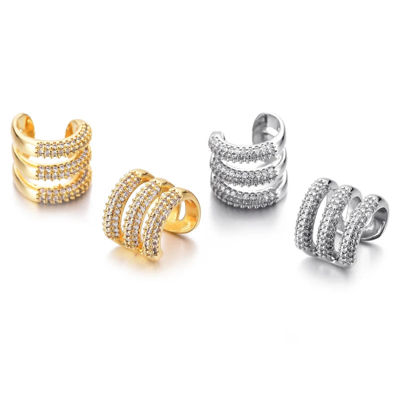 Three Layer C Shape Clip On Earrings