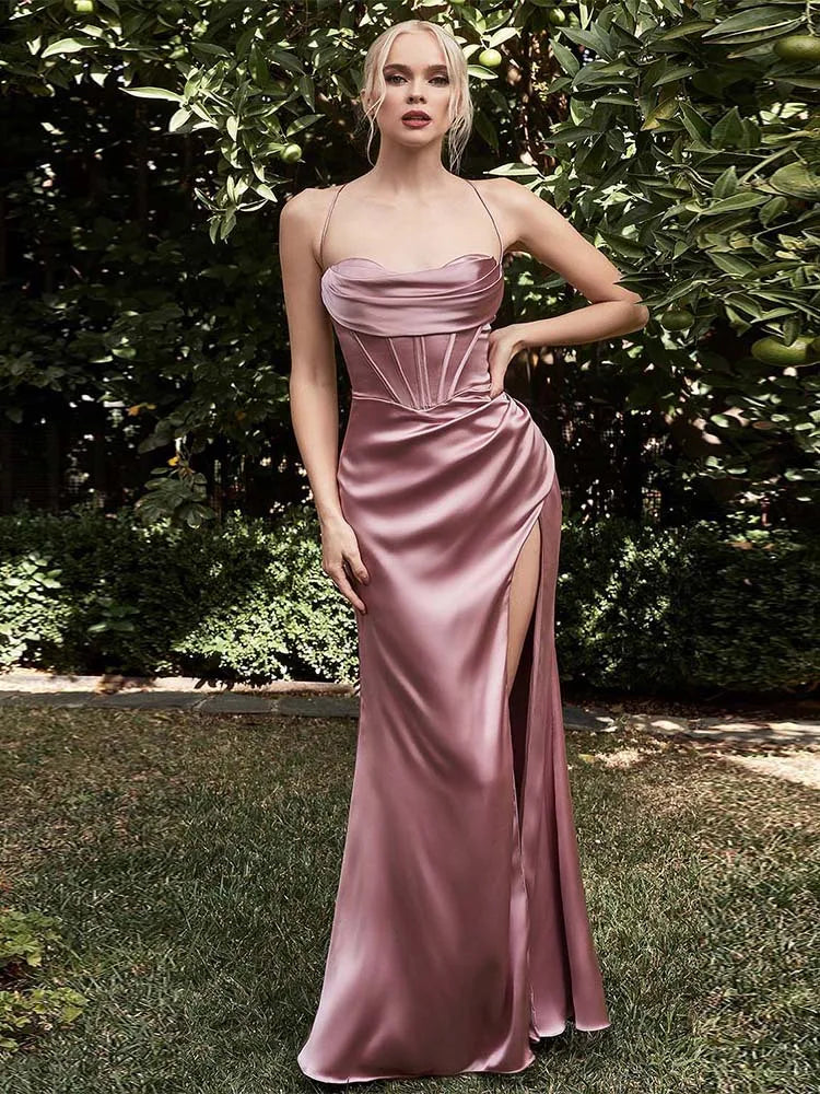 Backless High Slit Evening Dress