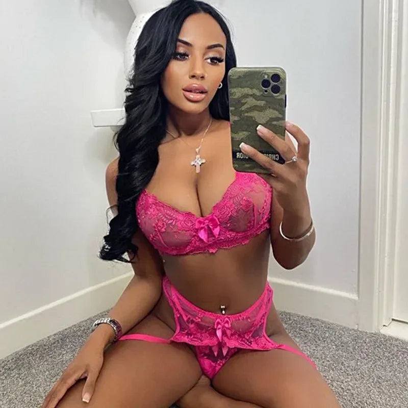 3-Piece Sexy Lace Embroidered Push-Up Bra Set