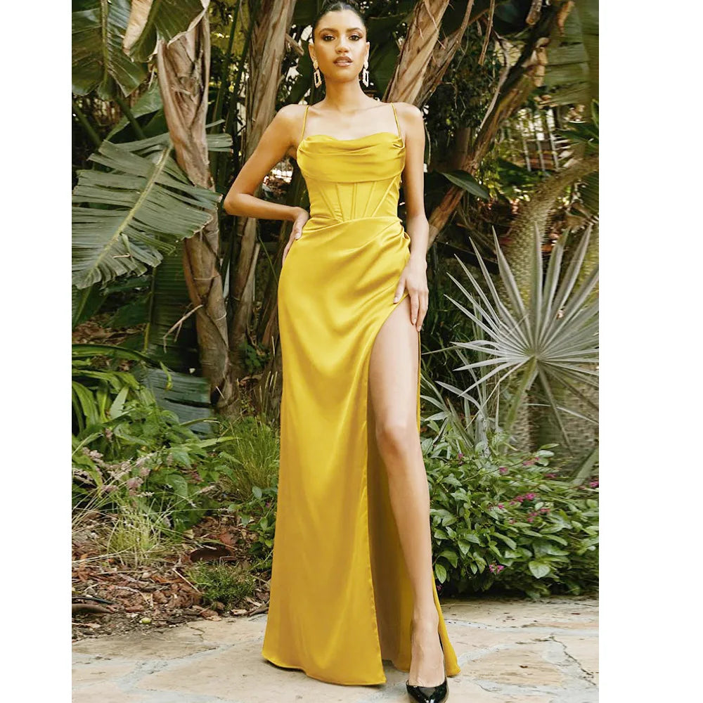 Backless High Slit Evening Dress