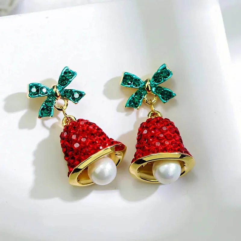 Christmas Green Bowknot Bell Earrings