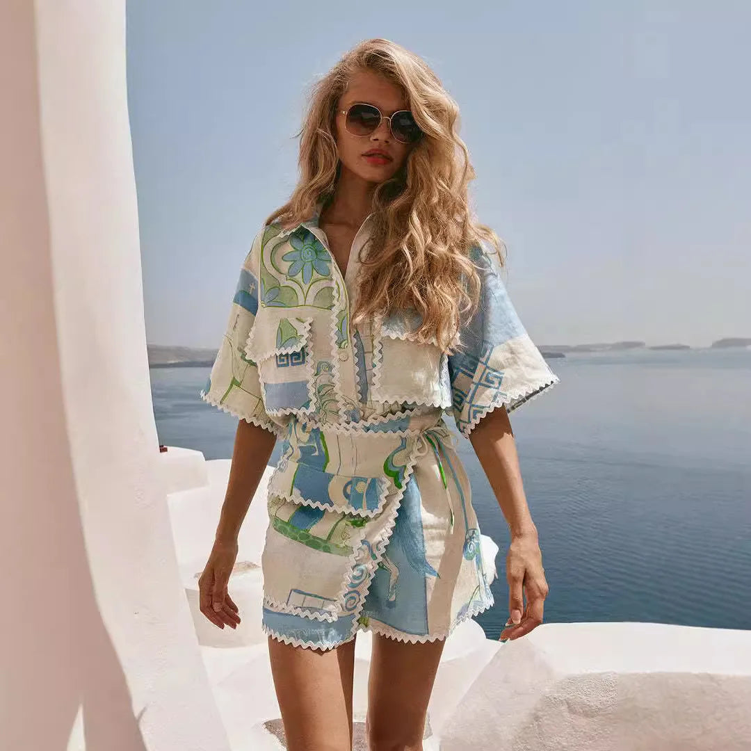 Printed Ruffle Two-Piece Set