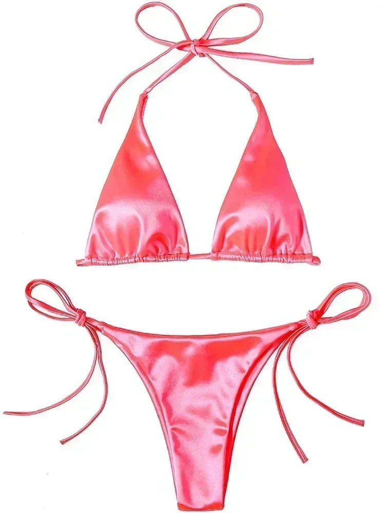 Metallic Satin Brazilian Bikini Set