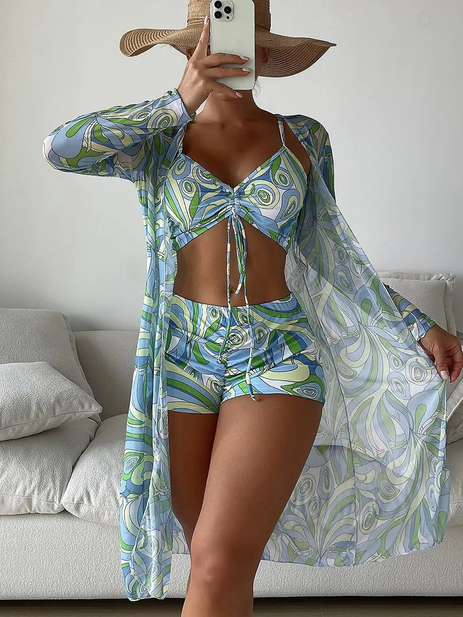 3-Piece High Waist with Cover Up