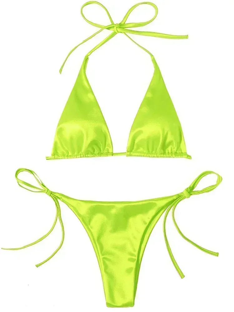 Metallic Satin Brazilian Bikini Set