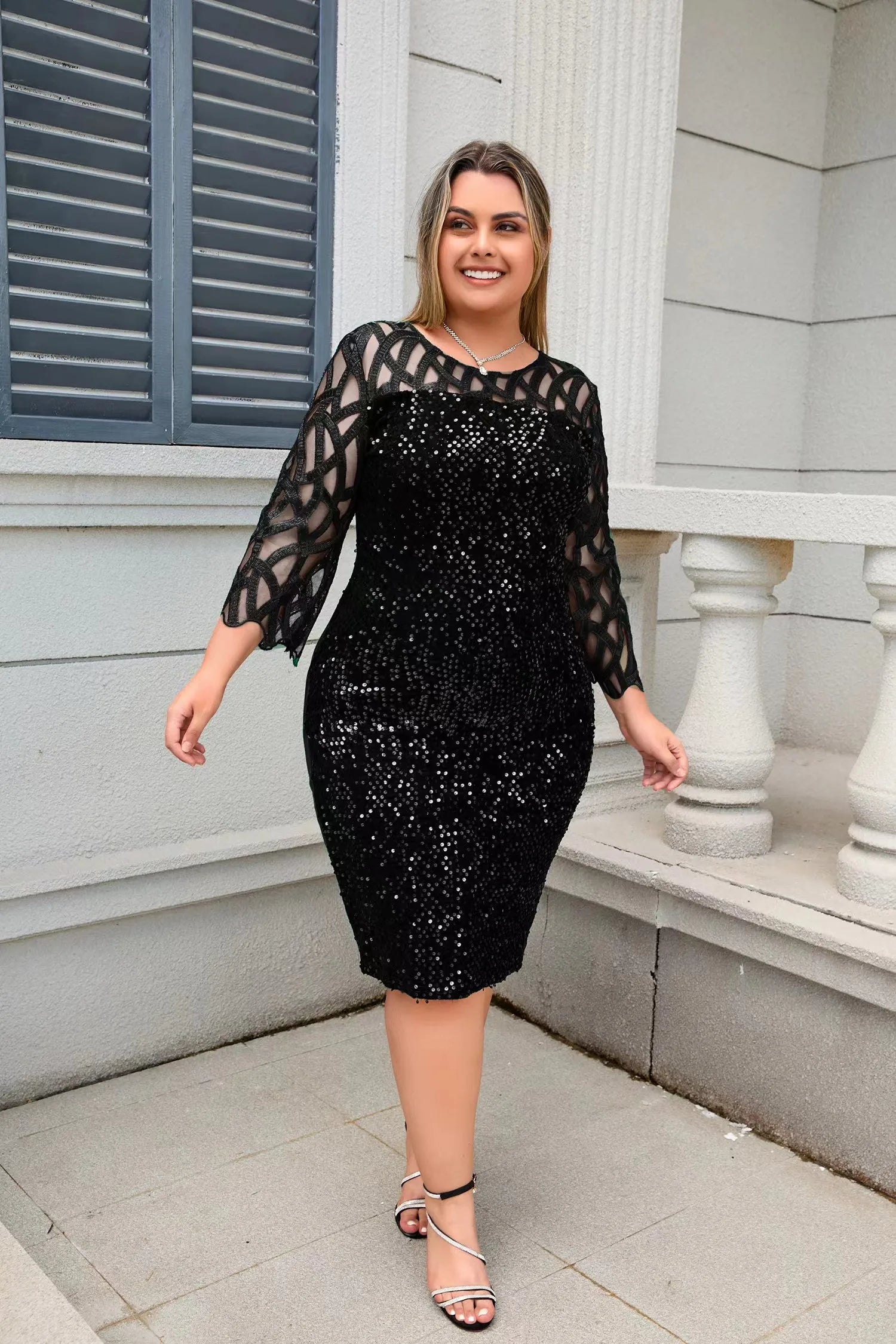 Plus Size Sequin Mesh Dress