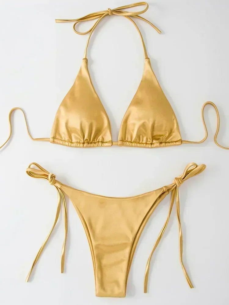 Metallic Satin Brazilian Bikini Set