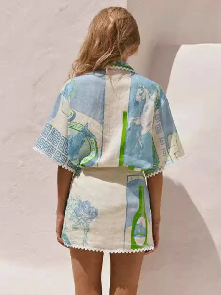 Printed Ruffle Two-Piece Set