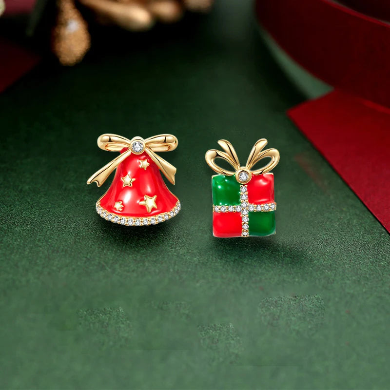Christmas Green Bowknot Bell Earrings