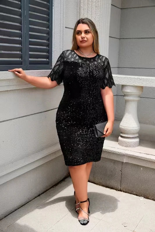 Plus Size Sequin Mesh Dress