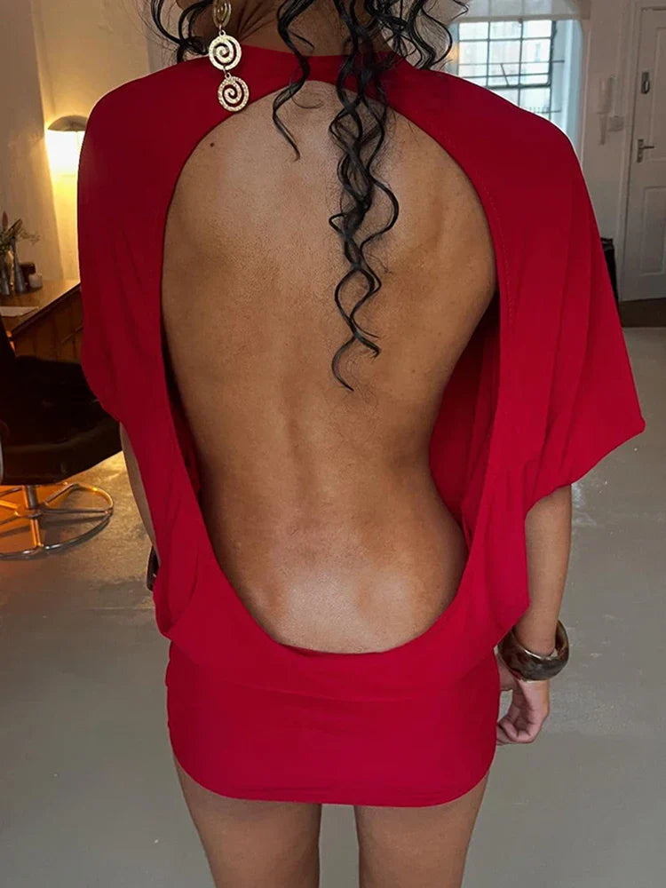 Solid Backless Mini Dress – Summer Chic Body-Shaping Style