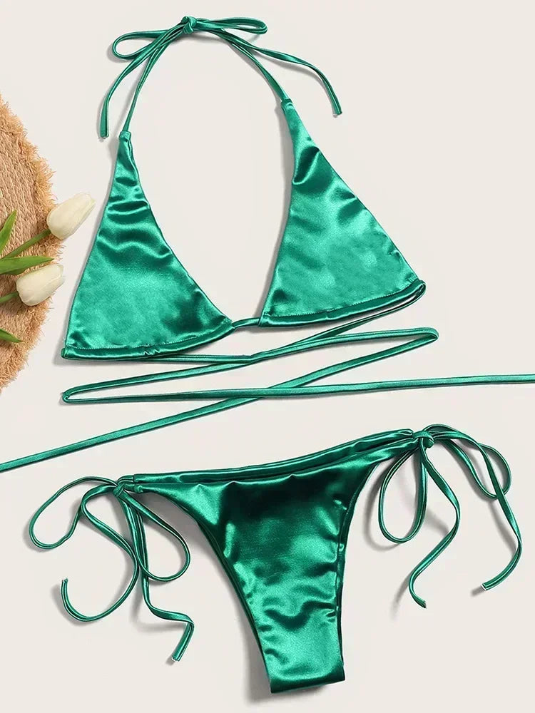 Metallic Satin Brazilian Bikini Set