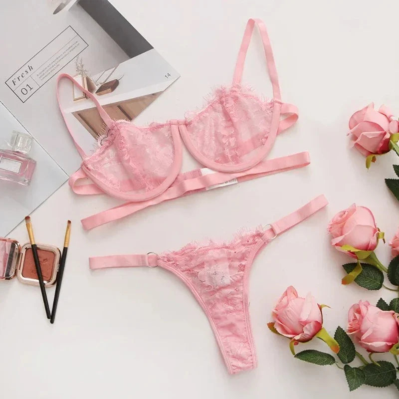 Embroidered Lace Lingerie Set