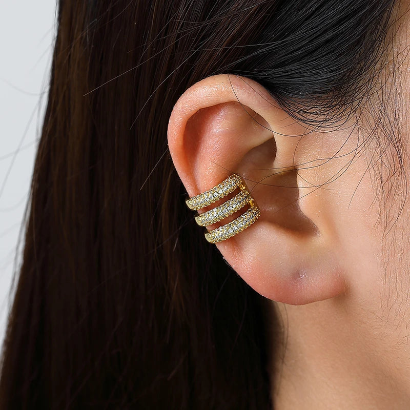 Three Layer C Shape Clip On Earrings