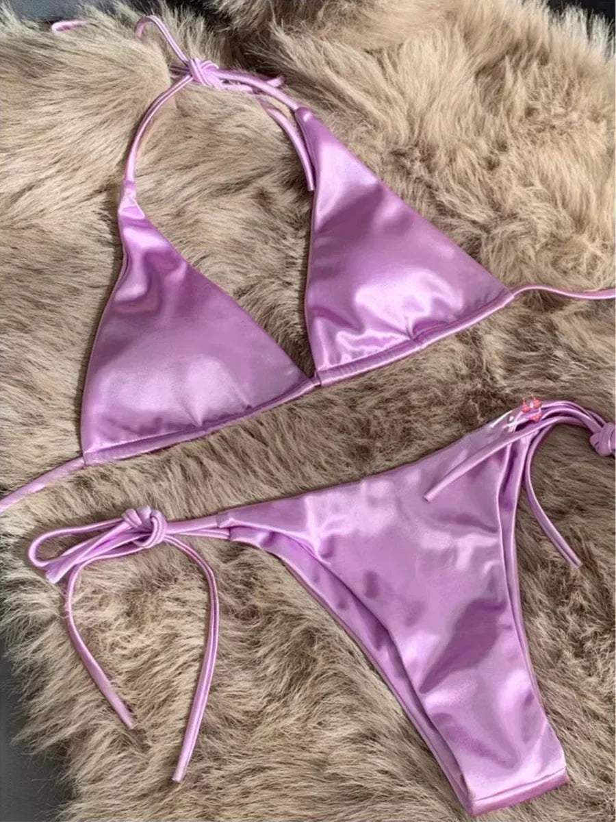 Metallic Satin Brazilian Bikini Set
