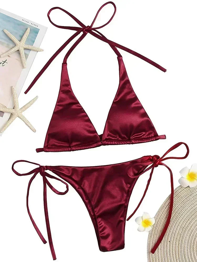Metallic Satin Brazilian Bikini Set