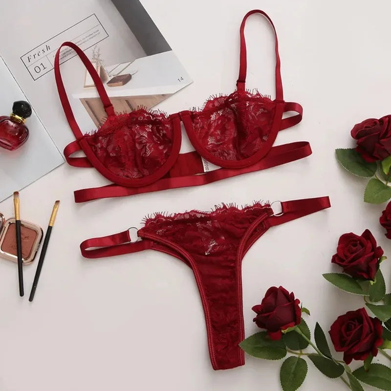 Embroidered Lace Lingerie Set