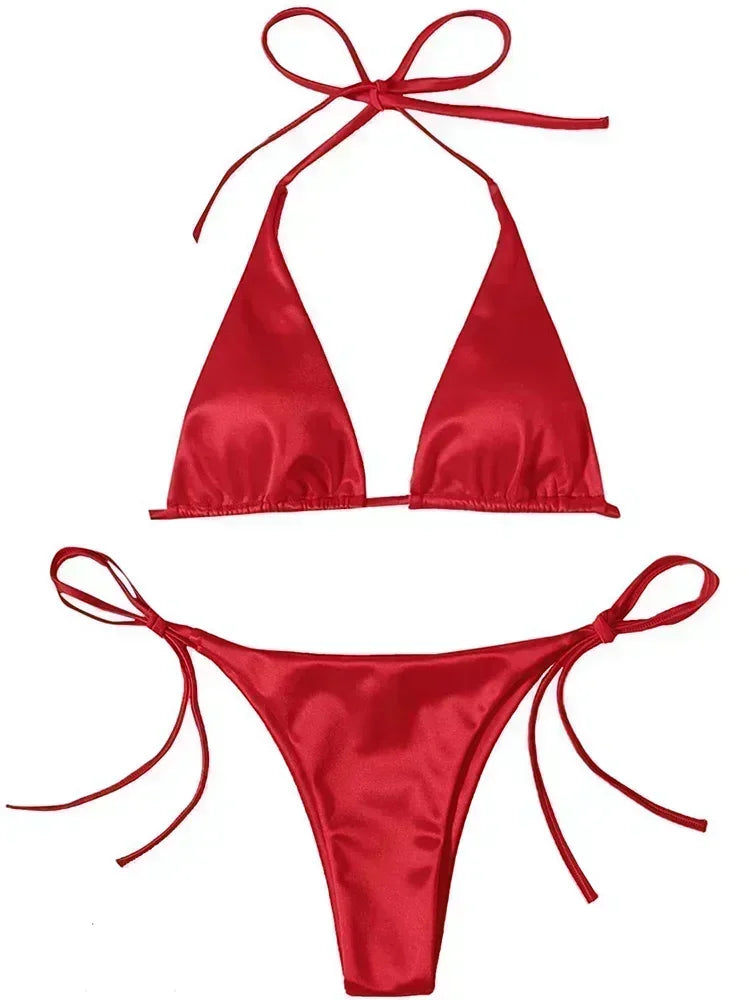 Metallic Satin Brazilian Bikini Set