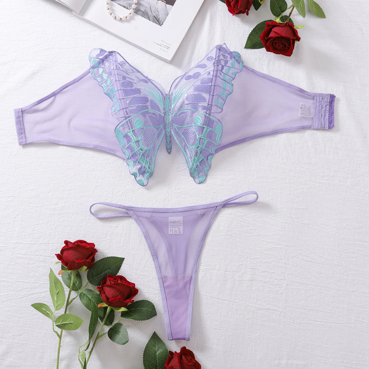 Butterfly Embroidery Mesh Lingerie Set