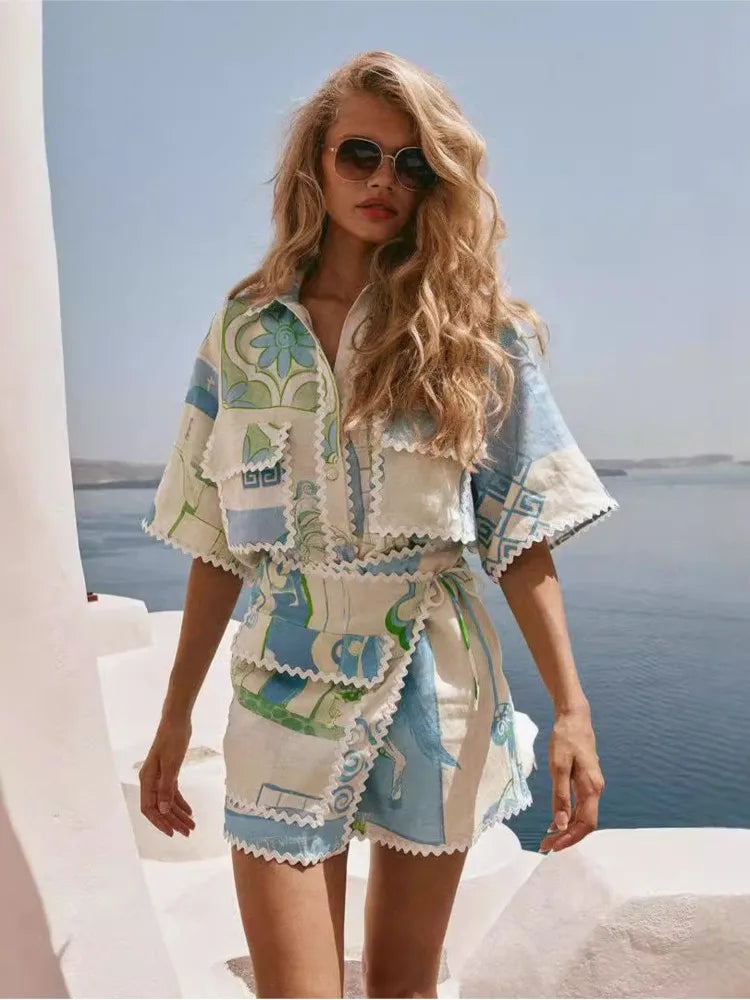 Printed Ruffle Two-Piece Set
