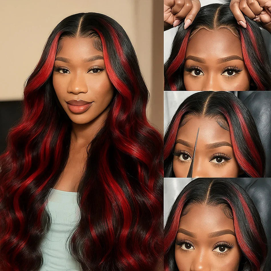Red Highlight Human Hair Wig