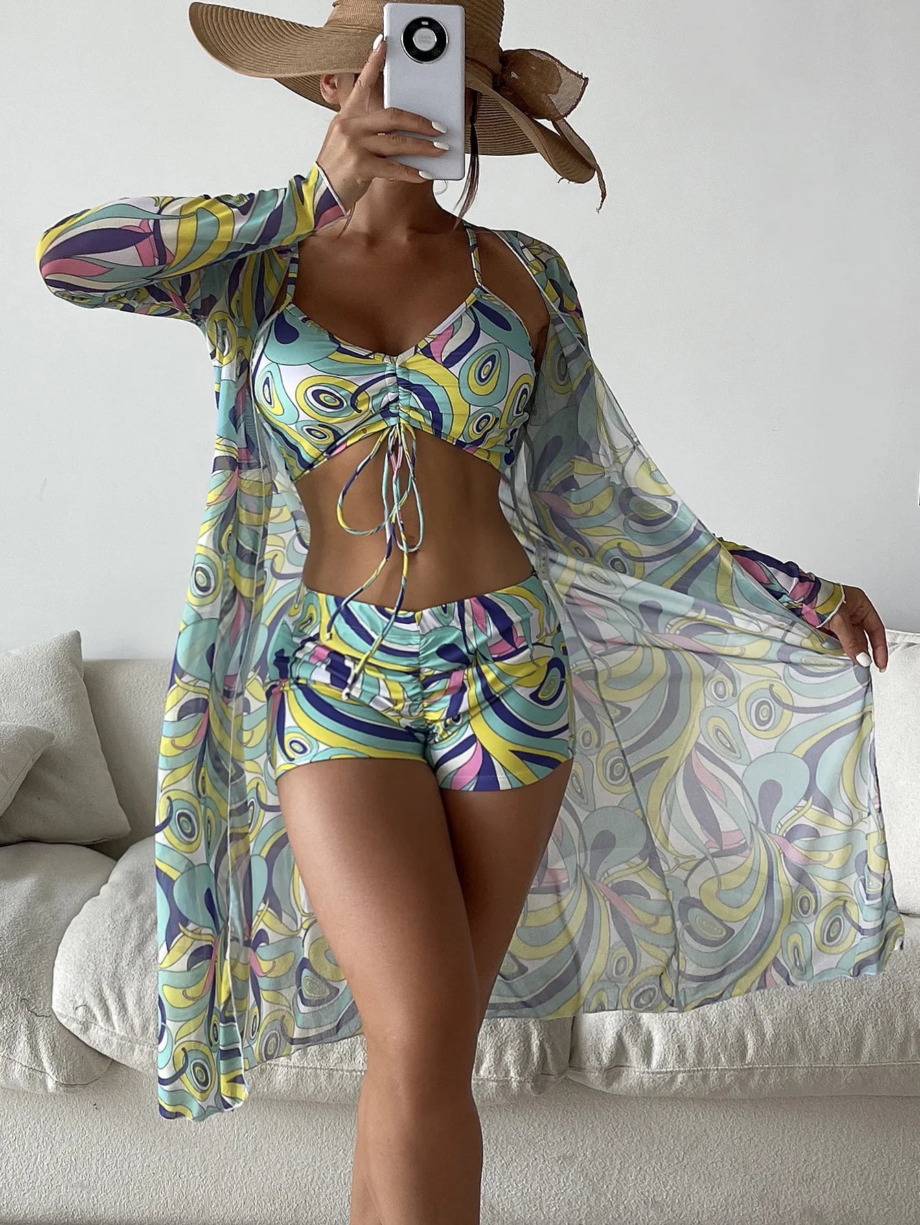 3-Piece High Waist with Cover Up