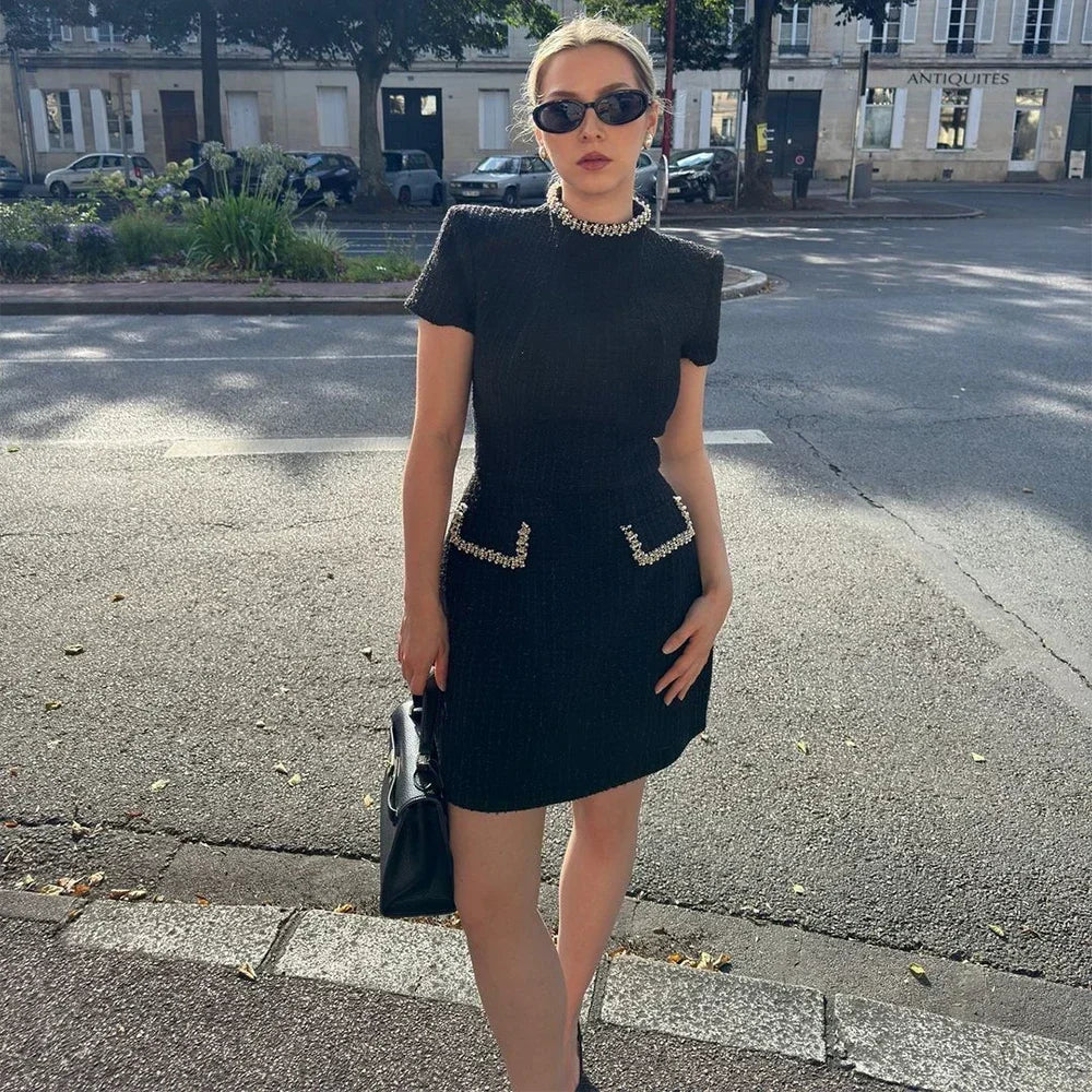 Short Sleeve Patchwork Evening Wear