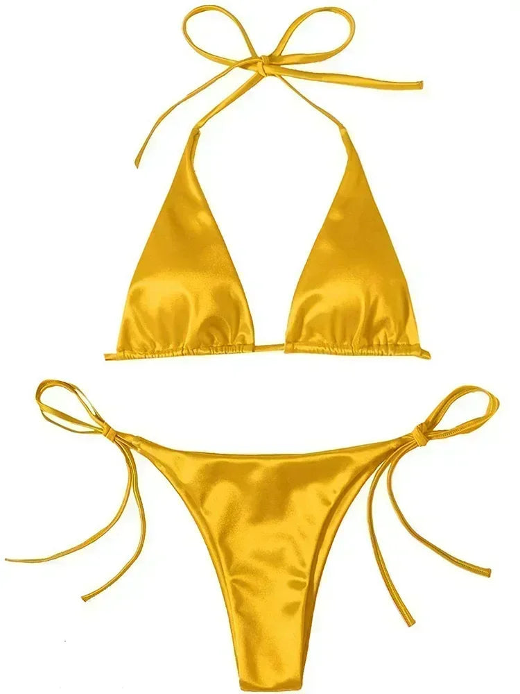 Metallic Satin Brazilian Bikini Set