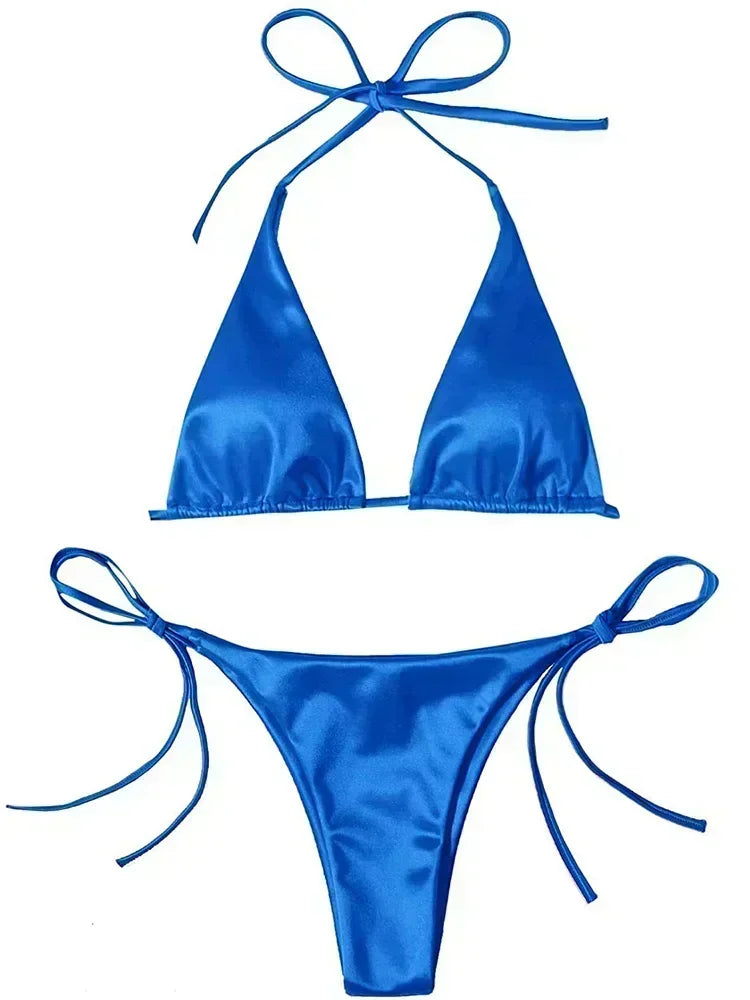 Metallic Satin Brazilian Bikini Set