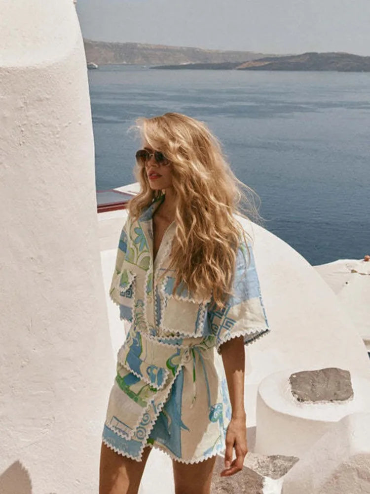 Printed Ruffle Two-Piece Set