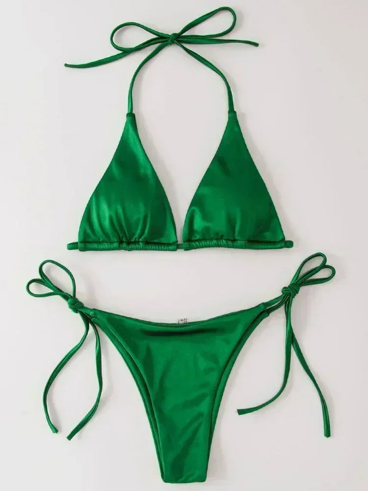 Metallic Satin Brazilian Bikini Set