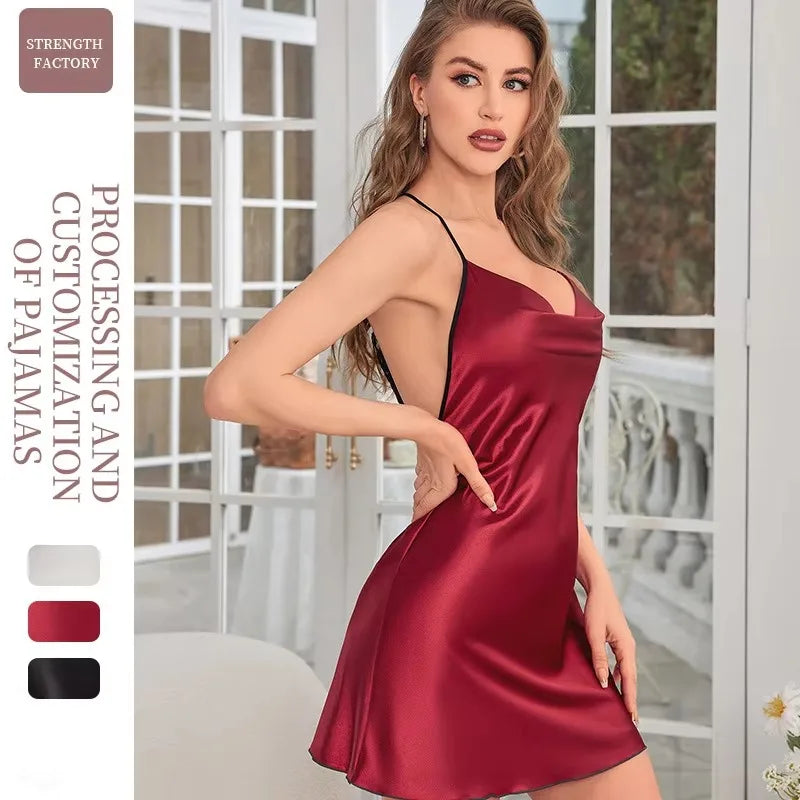 Silky V-Neck Backless Nightgown