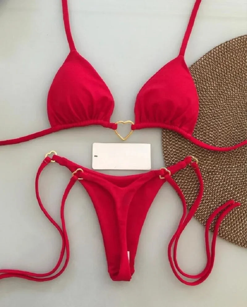 Solid Color Halter Bikini