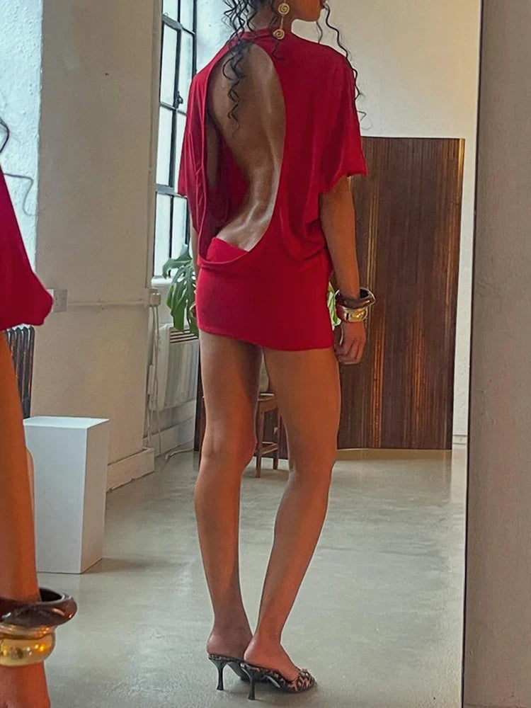 Solid Backless Mini Dress – Summer Chic Body-Shaping Style