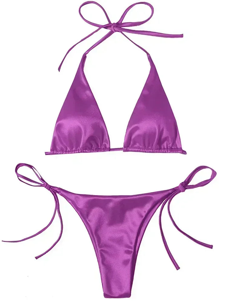 Metallic Satin Brazilian Bikini Set
