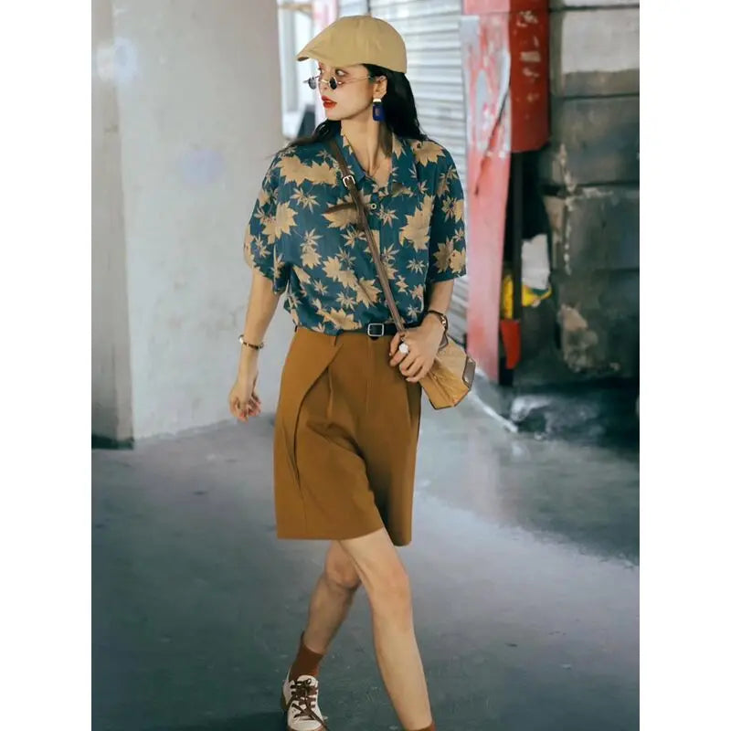 Loose Fit Printed Button-Up Top