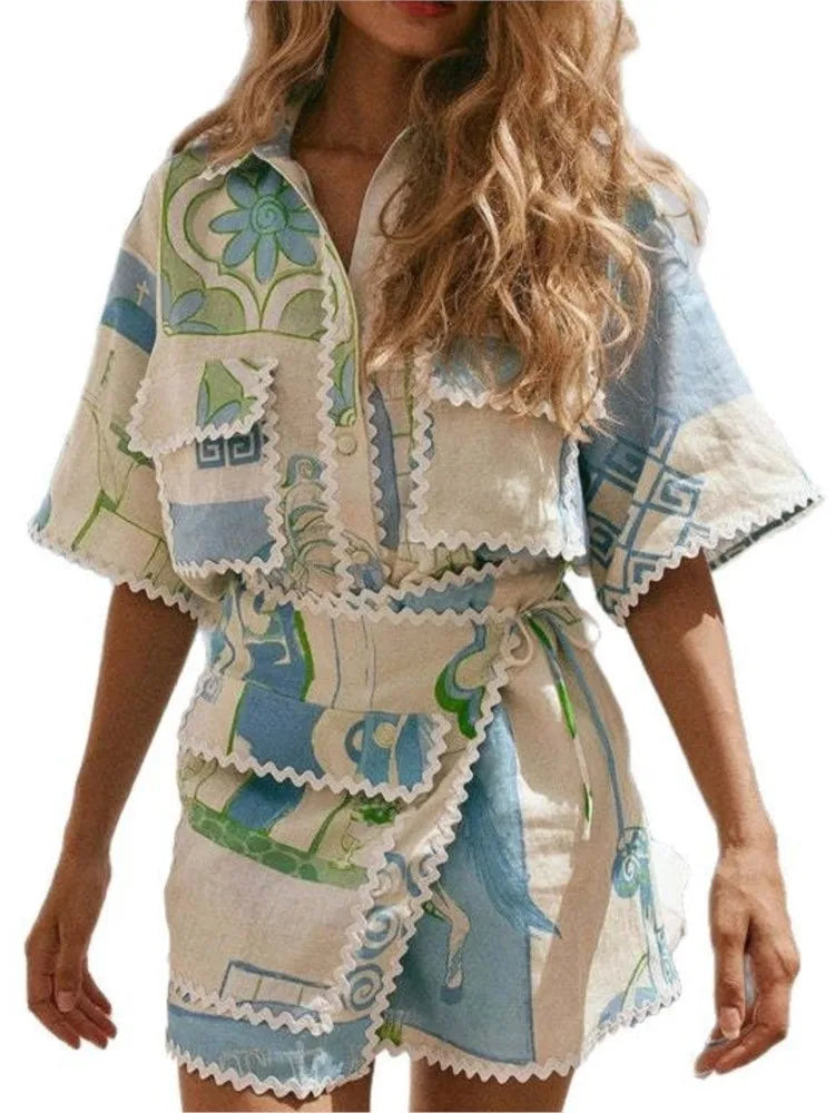 Printed Ruffle Two-Piece Set