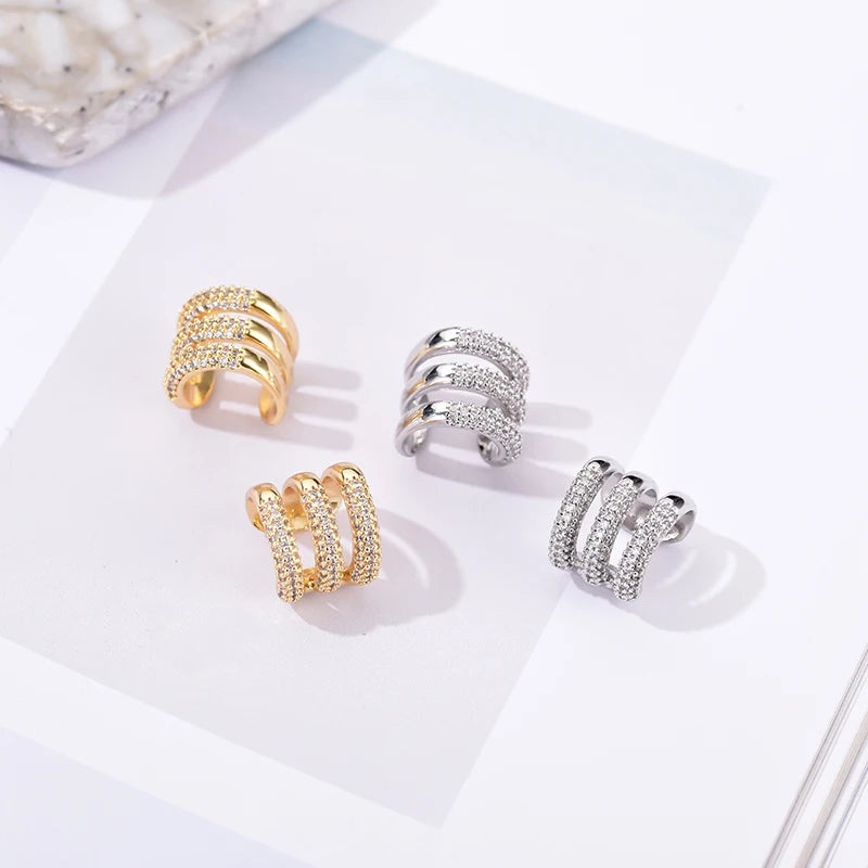 Three Layer C Shape Clip On Earrings
