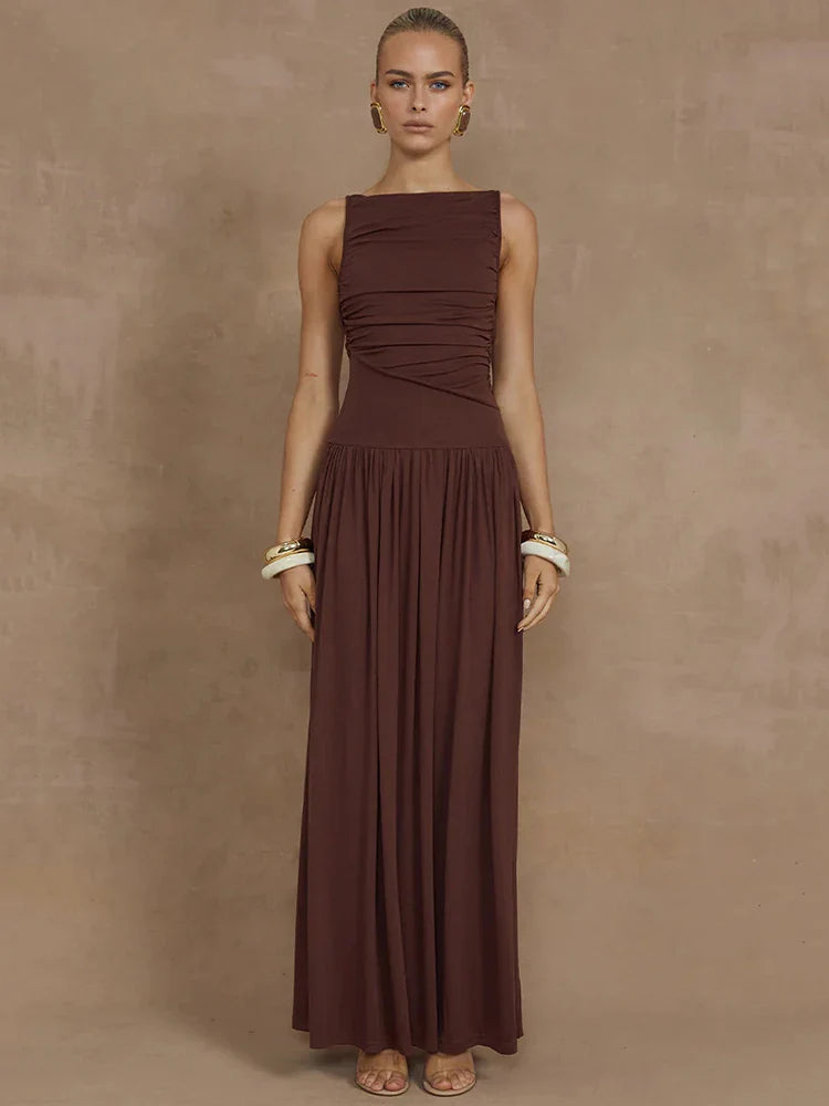 Boat Neck Long Fashion Dress