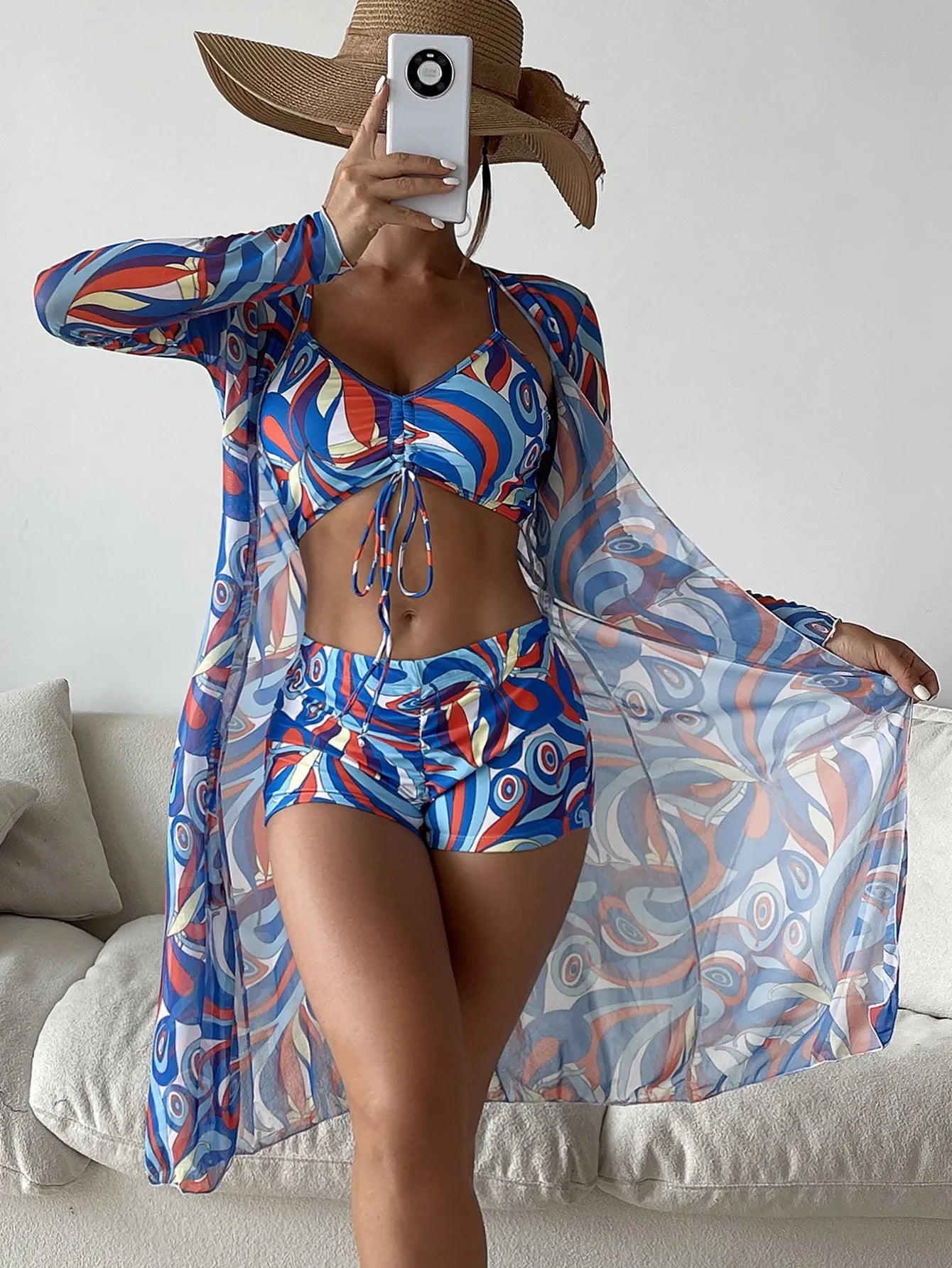 3-Piece High Waist with Cover Up