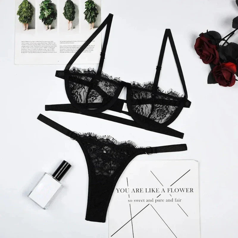 Embroidered Lace Lingerie Set