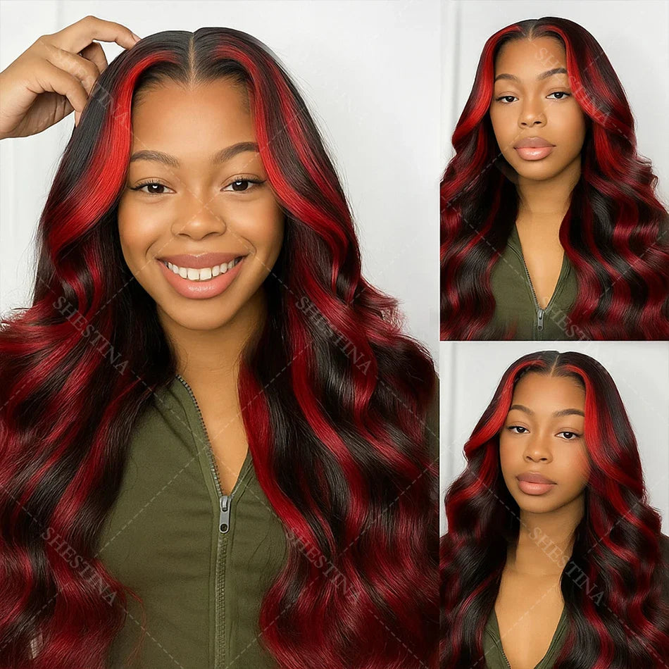Red Highlight Human Hair Wig
